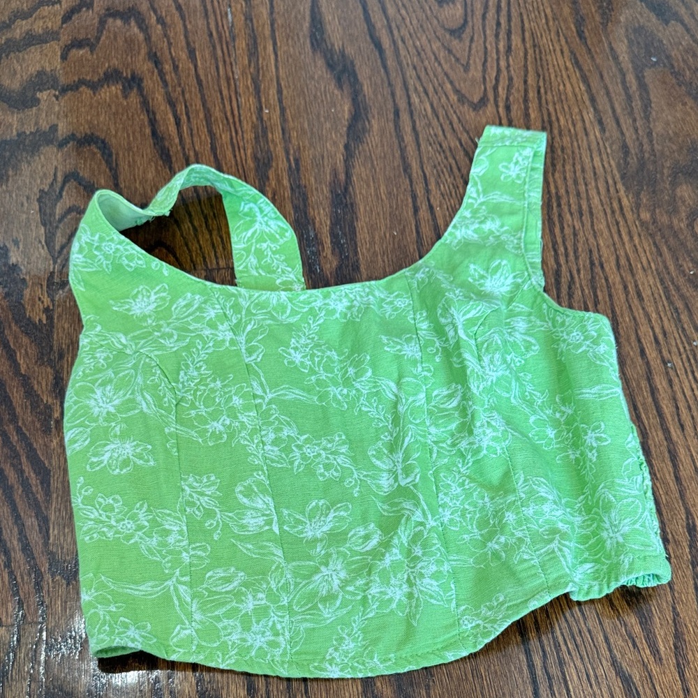 Green Floral Crop Top